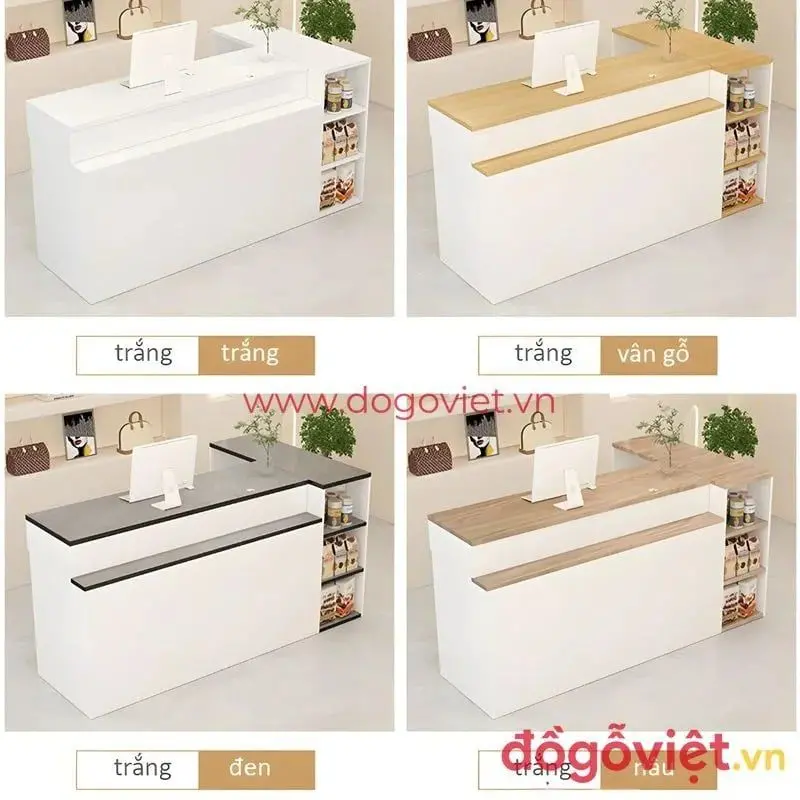 Quầy lễ tân chữ L vân gỗ đẹp xu hướng mới
