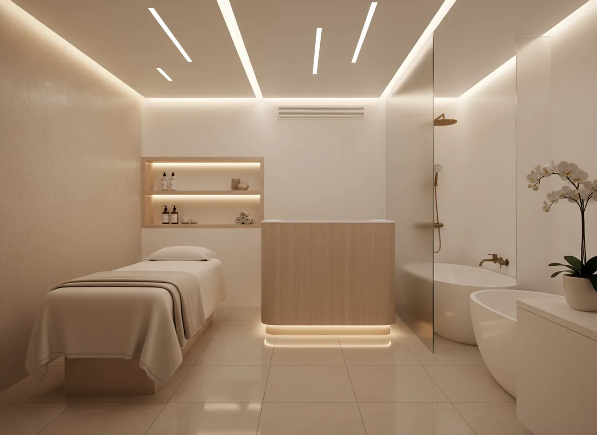 Firefly Compact Spa Design In A Townhouse Modern Style White Beige Tones Smart Layout With 349580