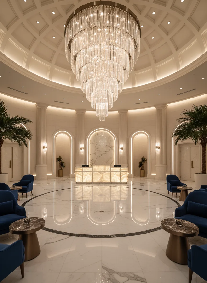 Firefly Gemini Flash  Luxury Hotel Spa Lobby Crystal Chandelier Marble Floor Grand Space With Elegant 189713