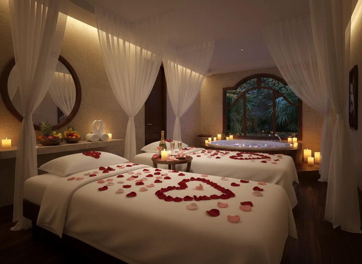 Firefly Gemini Flash 5 Star Couple Spa Room With Twin Beds Soft Lighting Rose Petals On The Bed Romanti 201704