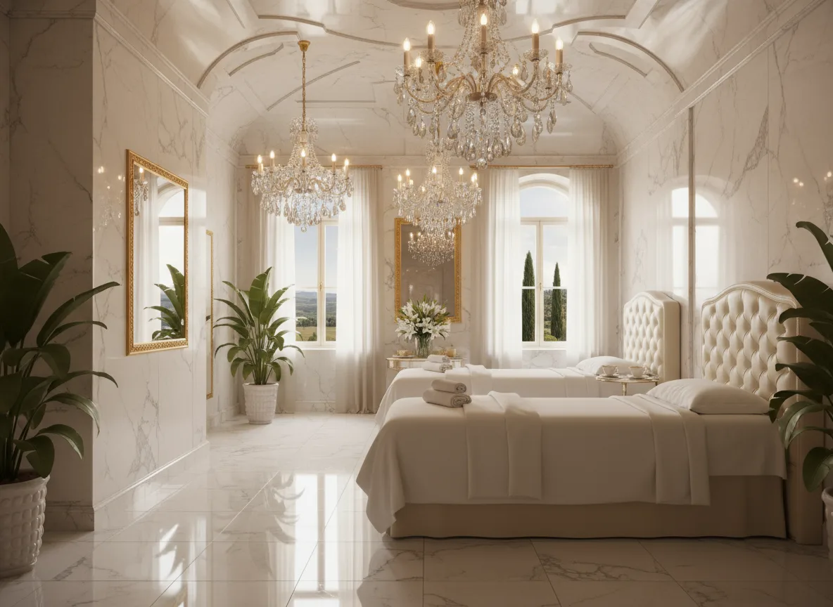 Firefly Gemini Flash 5 Star European Style Spa Room With Marble Walls Crystal Chandeliers Premium Leathe 195706