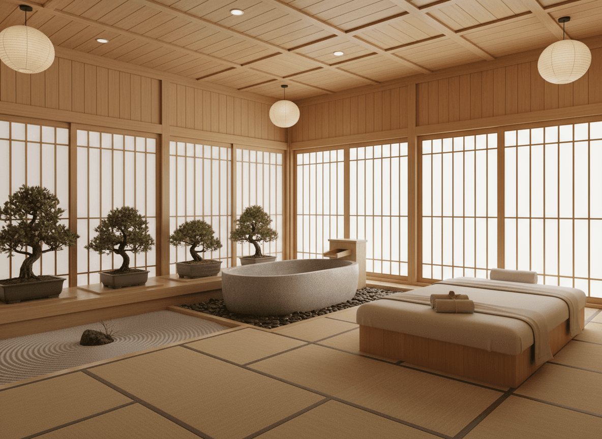 Firefly Gemini Flash 5 Star Japanese Zen Style Spa Room With Light Wood Walls Shoji Sliding Doors Soft L 201704