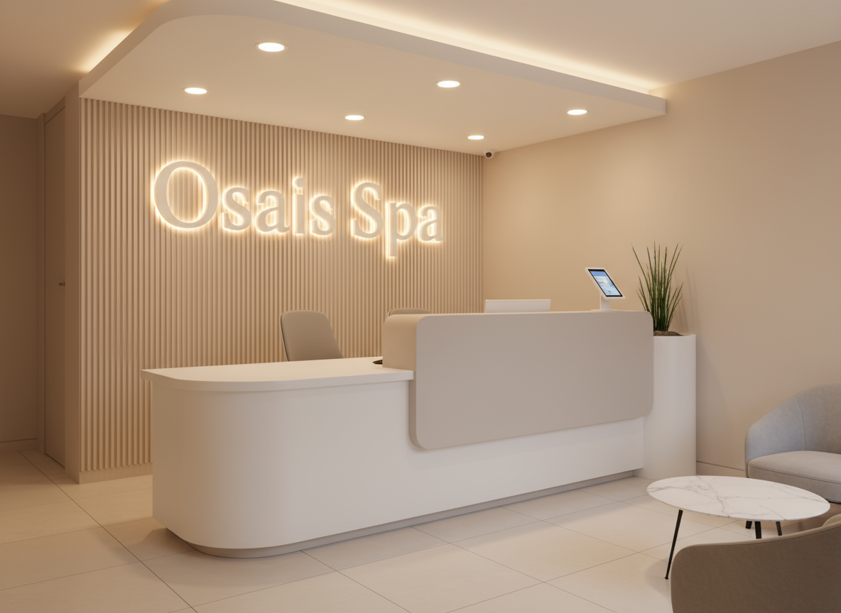 Firefly Gemini Flash Compact Spa Reception Desk Design For 20m Space White Beige Palette Mdf Melamine F 286159