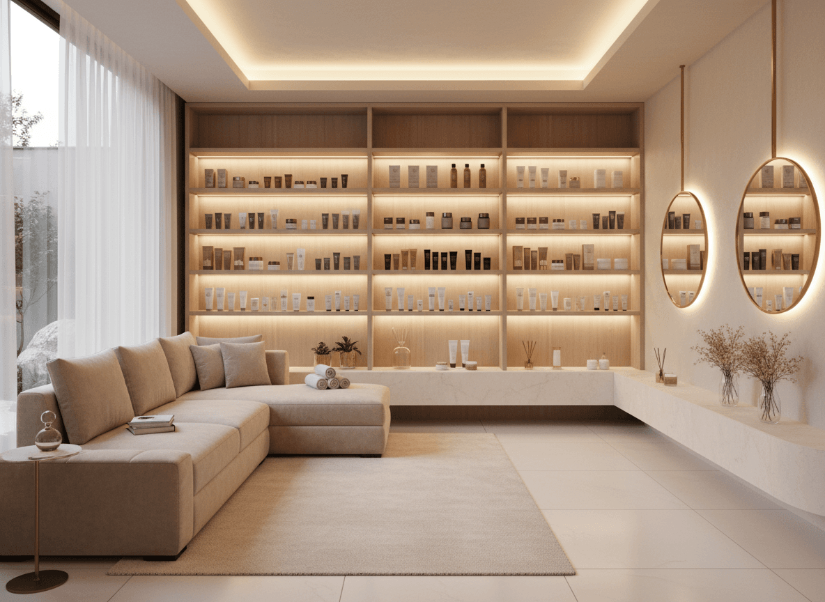 Firefly Gemini Flash Compact Yet Luxurious Spa Lounge With L Shaped Sofa Cosmetic Display Shelves And So 195706 Firefly Gemini Flash Compact Yet Luxurious Spa Lounge With L Shaped Sofa Cosmetic Display Shelves And So 195706