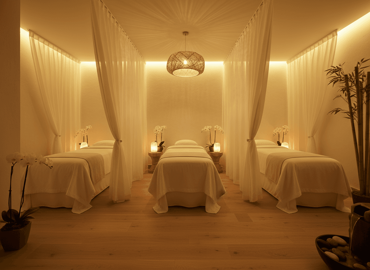Firefly Gemini Flash Elegant Bright Tone Spa Room With Three Parallel Treatment Beds Light Curtains As Di 231272
