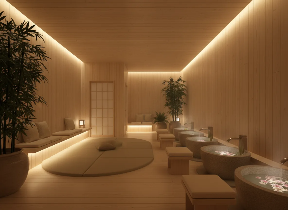 Firefly Gemini Flash Elegant Japanese Style Spa Interior Minimalist Design With Light Wood Recessed Ligh 349580