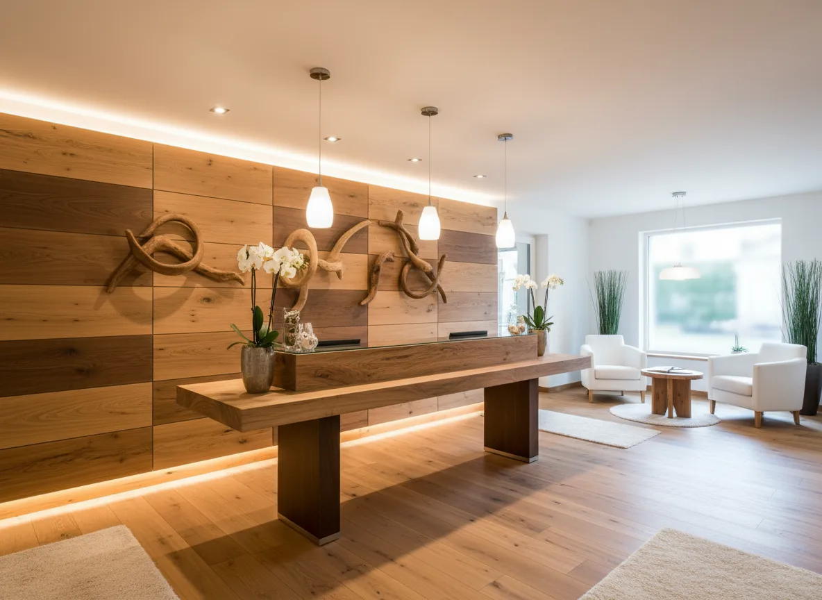 Firefly Gemini Flash Elegant Spa Interior With White Brown Tones Wooden Reception Desk Warm Lighting Wo 349580