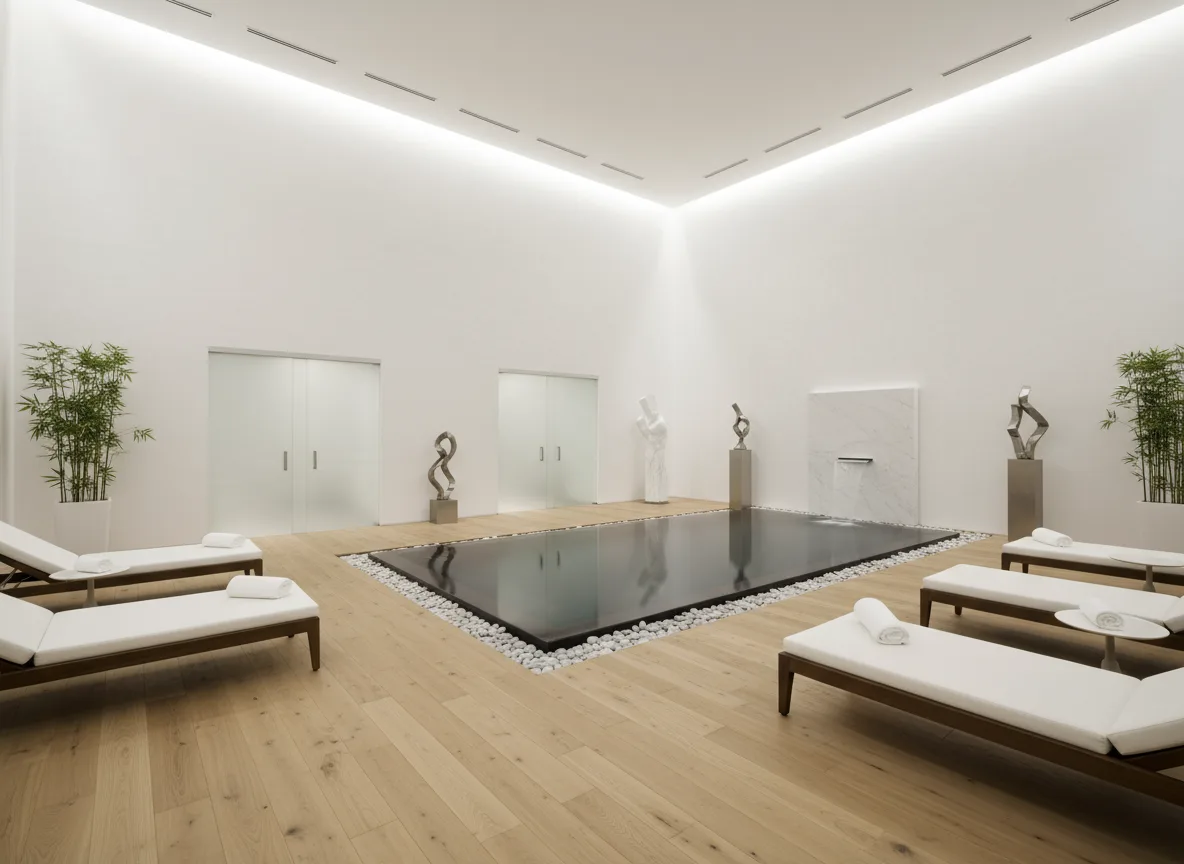 Firefly Gemini Flash European Modern Style Spa With White Walls High Ceiling Recessed Lighting Wooden F 286159