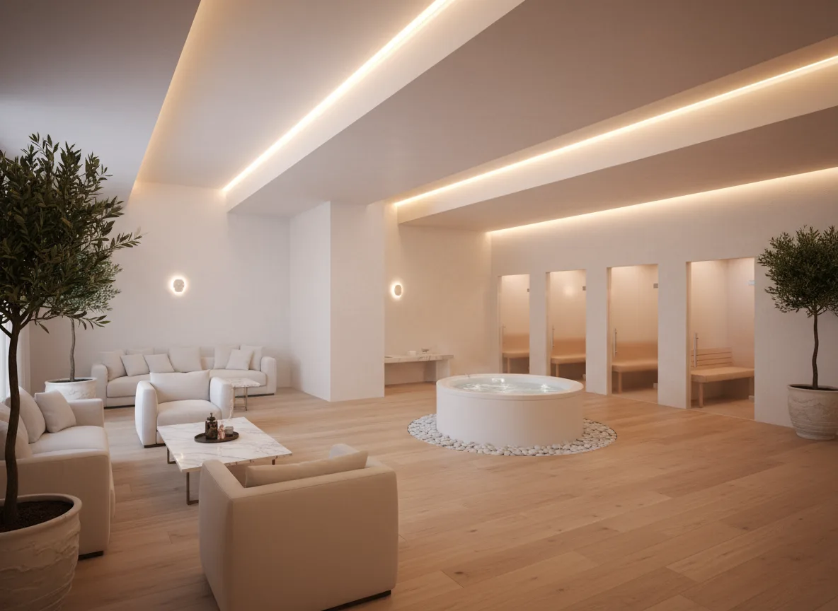 Firefly Gemini Flash European Modern Style Spa With White Walls High Ceiling Recessed Lighting Wooden F 816936