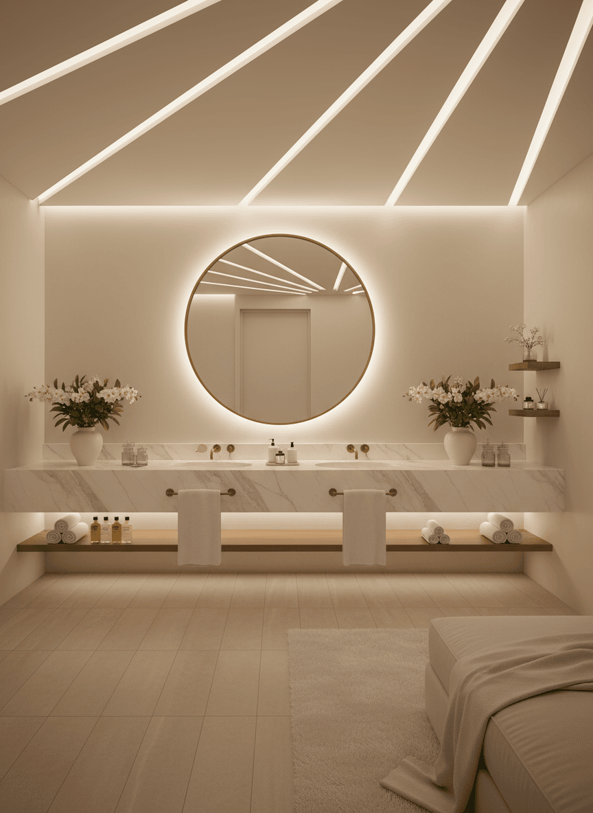 Firefly Gemini Flash High End Spa Interior In White And Beige Tones Marble Sink Counter Led Ceiling Ligh 189713