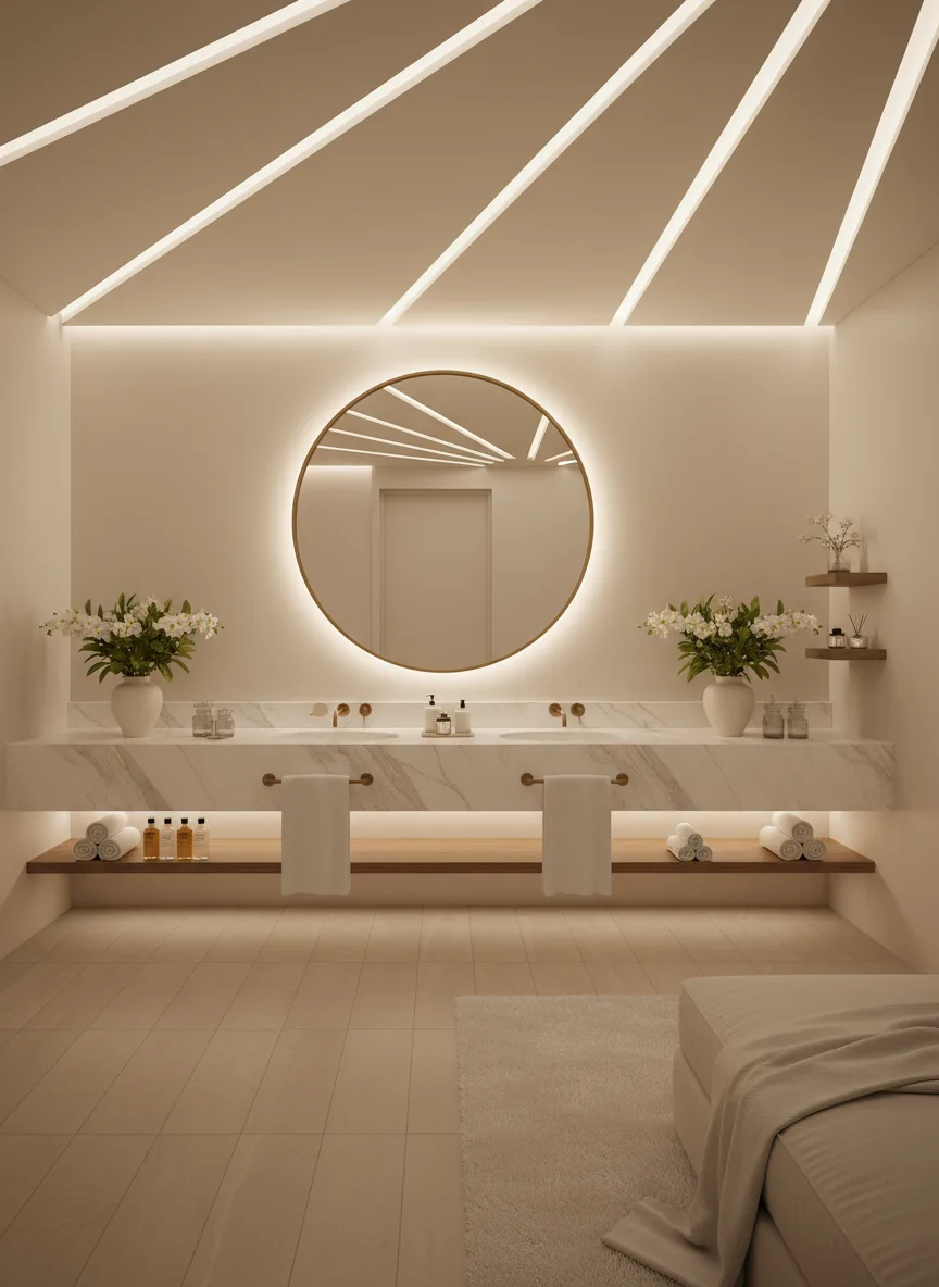 Firefly Gemini Flash High End Spa Interior In White And Beige Tones Marble Sink Counter Led Ceiling Ligh 189713