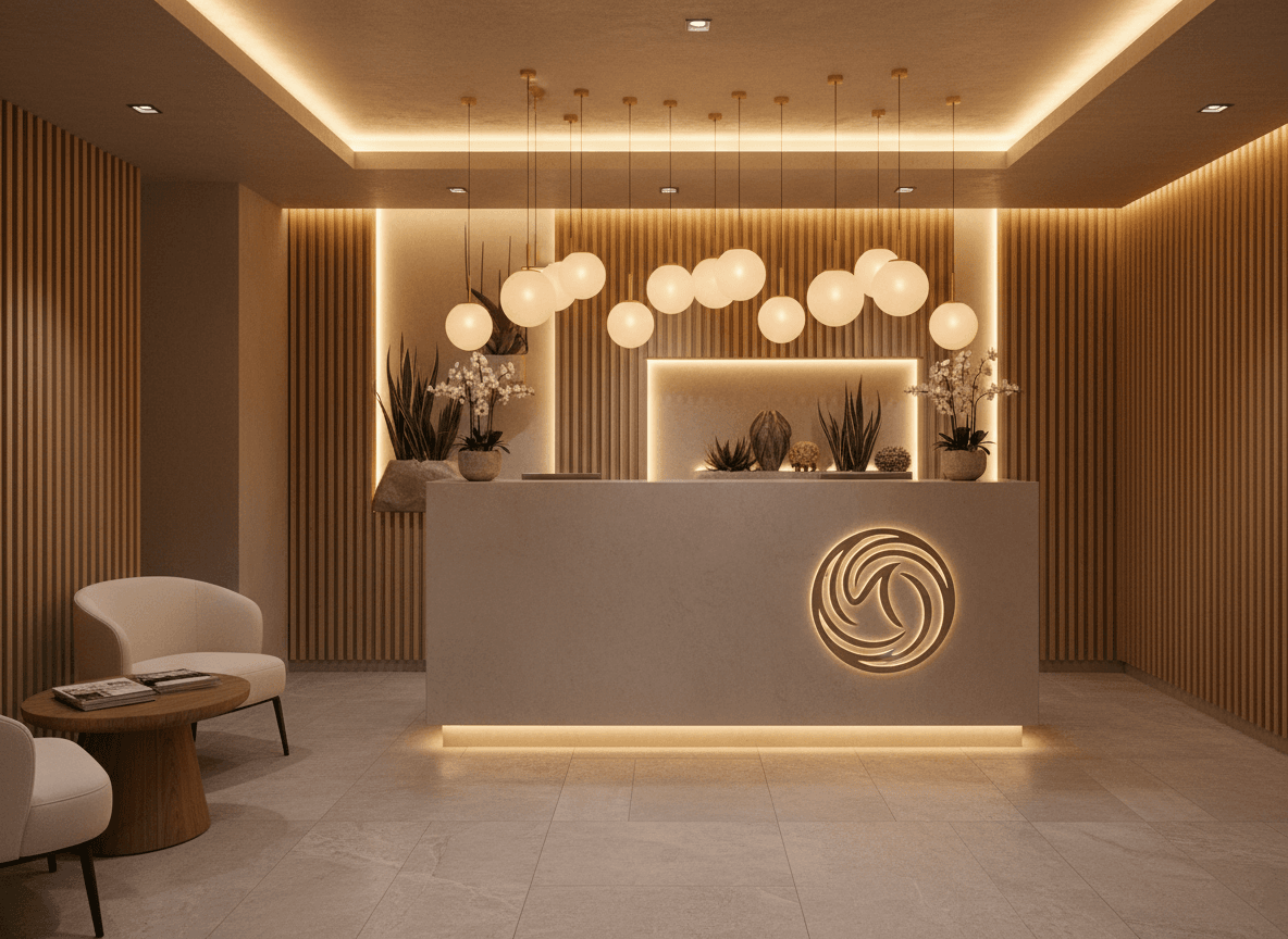Firefly Gemini Flash High End Spa Space With Minimalist Reception Desk Embossed Logo Warm Ambient Lighti 362302 Firefly Gemini Flash High End Spa Space With Minimalist Reception Desk Embossed Logo Warm Ambient Lighti 362302