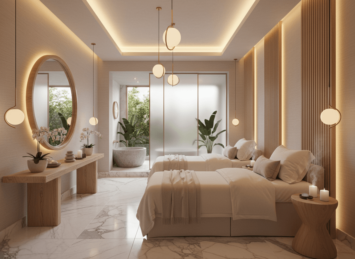 Firefly Gemini Flash High End Spa Treatment Room Design Featuring Natural Wood Furniture Warm Lighting T 286159 Firefly Gemini Flash High End Spa Treatment Room Design Featuring Natural Wood Furniture Warm Lighting T 286159