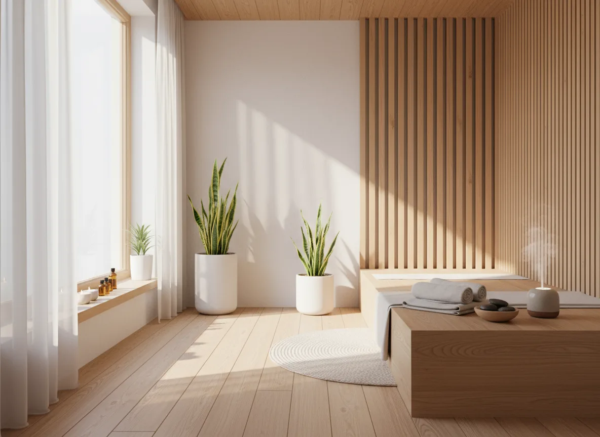 Firefly Gemini Flash Home Mini Spa Interior Minimalist Layout Wooden Surfaces White Tone Sunlight Thro 816936 1