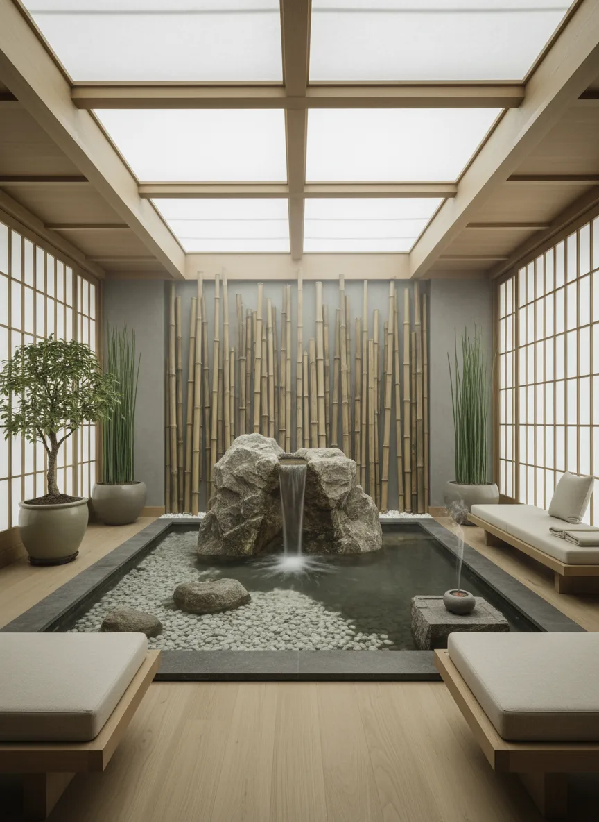 Firefly Gemini Flash Japanese Inspired Luxury Spa Zen Style Small Indoor Pond With White Pebbles Bambo 189713