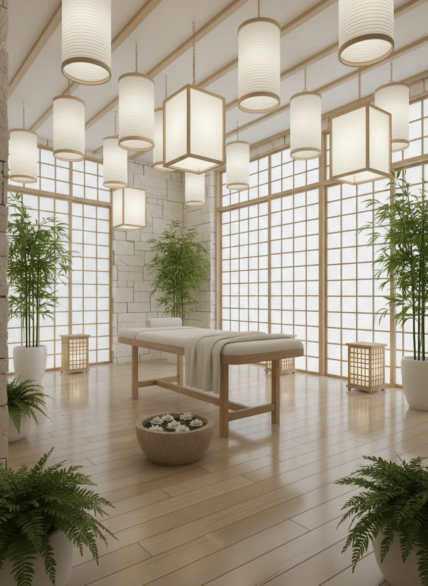 Firefly Gemini Flash Japanese Zen Spa Style With Soft Paper Lantern Lighting Wood White Palette Bamboo F 189713