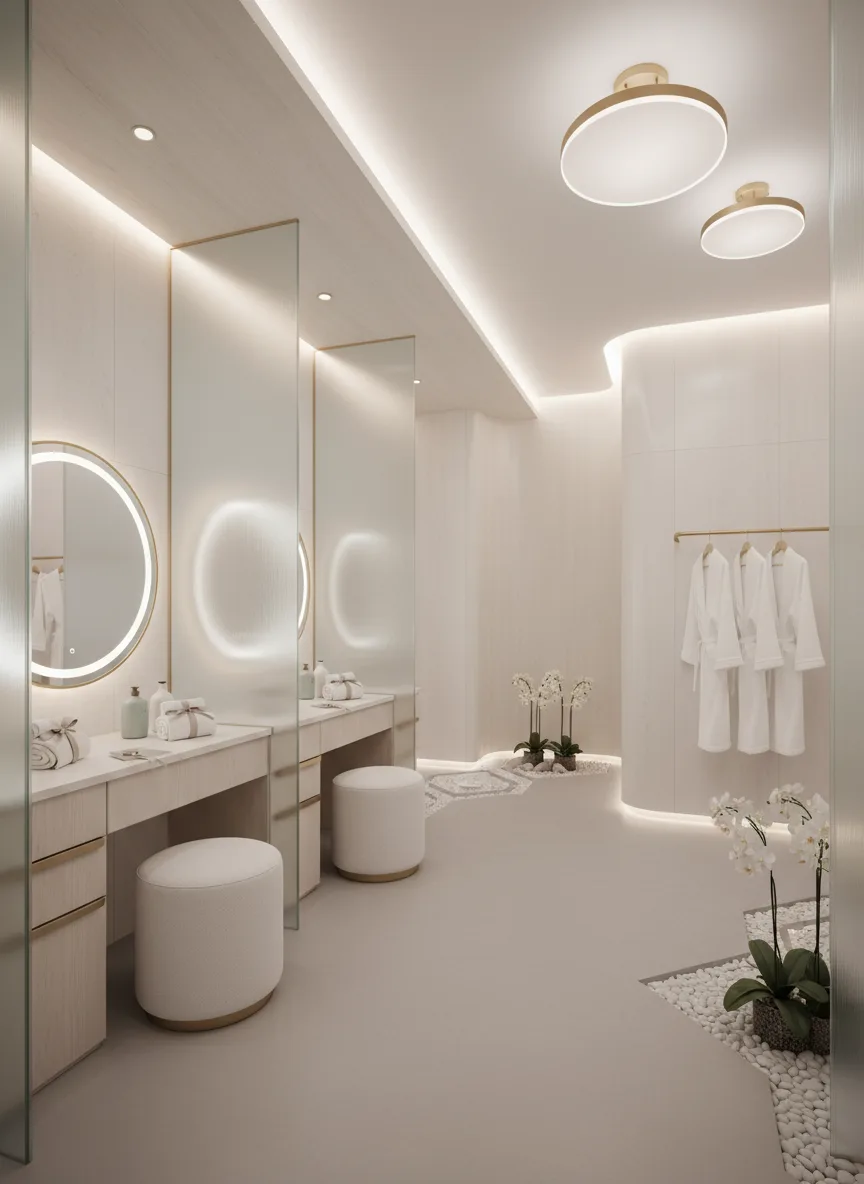 Firefly Gemini Flash Korean Inspired Spa Dressing Area Minimalist White Tone Pastel Accents Smooth Surf 349580