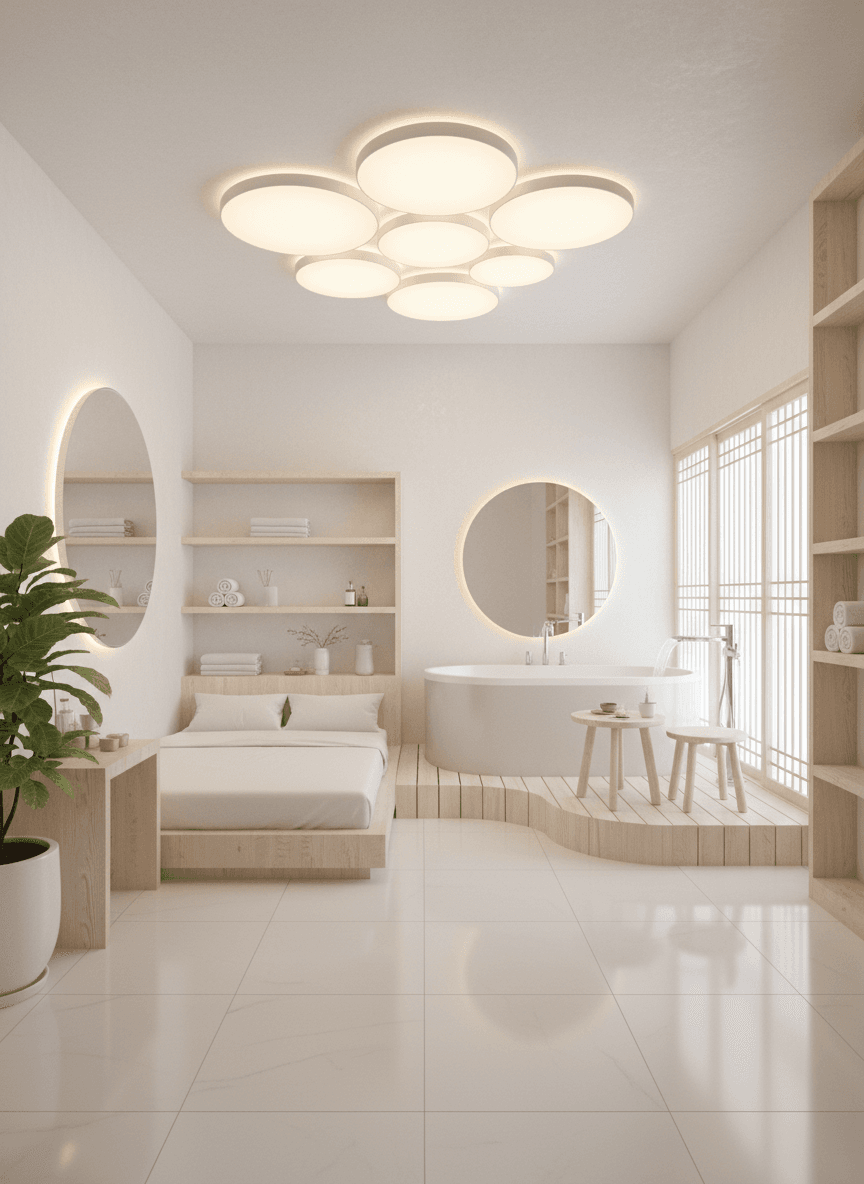 Firefly Gemini Flash Korean Style One Room Spa Design Bright White Tone Light Wood Round Ceiling Lights 189713