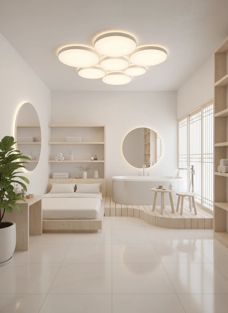 Firefly Gemini Flash Korean Style One Room Spa Design Bright White Tone Light Wood Round Ceiling Lights 189713