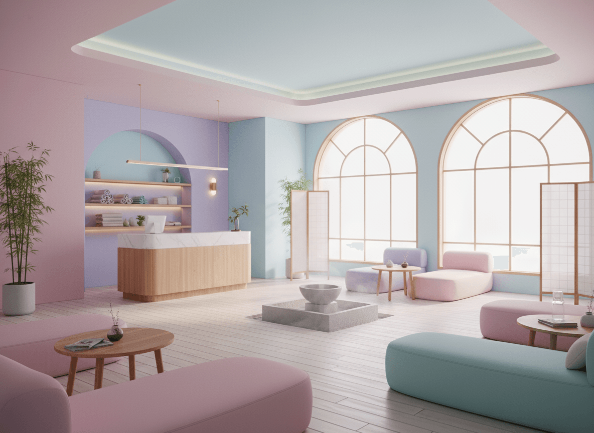 Firefly Gemini Flash Korean Style Relaxing Spa Pastel Tones Light Wooden Flooring Small Cashier Counter 816936