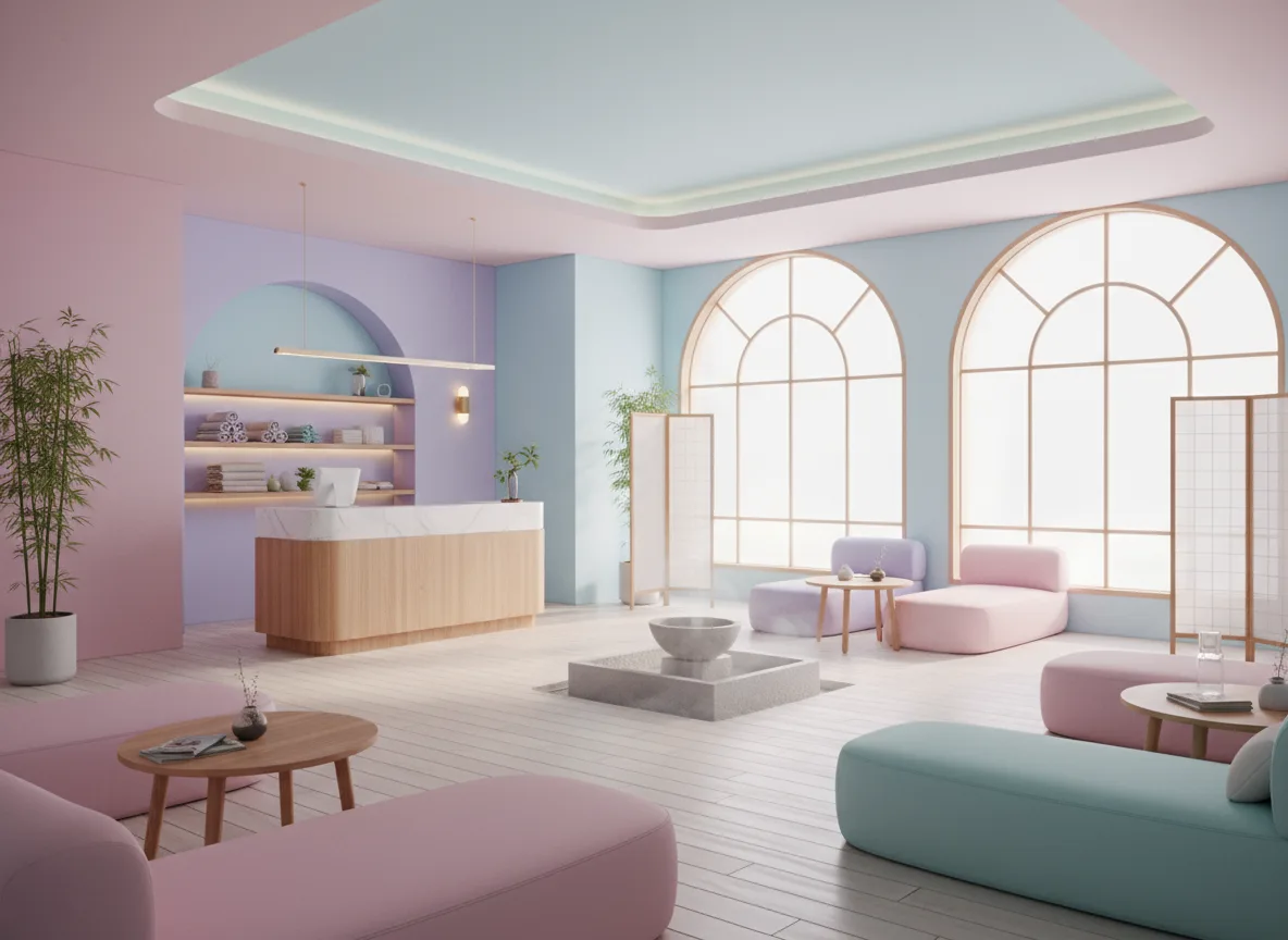 Firefly Gemini Flash Korean Style Relaxing Spa Pastel Tones Light Wooden Flooring Small Cashier Counter 816936