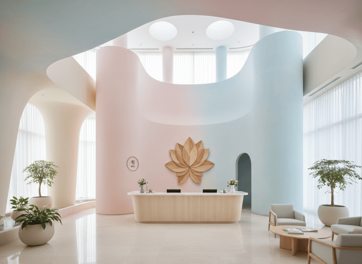 Firefly Gemini Flash Korean Style Spa Reception Desk Design Soft Pastel Tones Light Wood Natural Light 286159