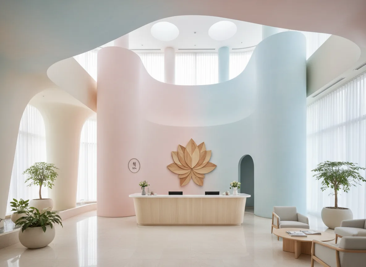 Firefly Gemini Flash Korean Style Spa Reception Desk Design Soft Pastel Tones Light Wood Natural Light 286159