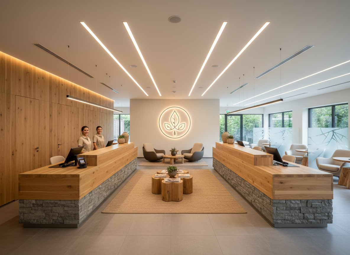 Firefly Gemini Flash Large U Shaped Spa Reception For 70 100m Wood Stone Mix Dedicated Check In And C 286159