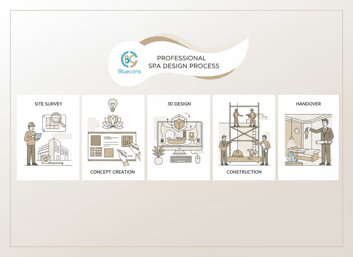 Firefly Gemini Flash Llustration Of A Professional Spa Design Process With 5 Steps Site Survey Concept 349580