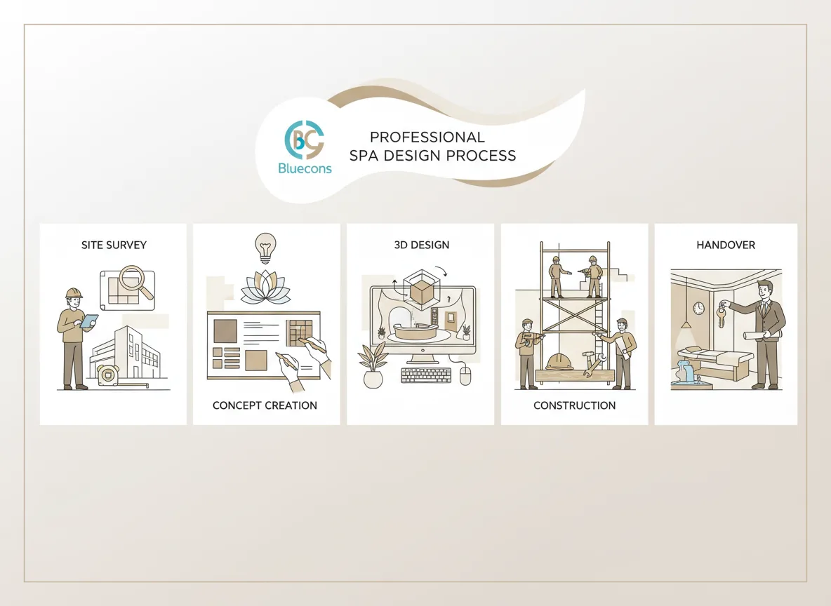 Firefly Gemini Flash Llustration Of A Professional Spa Design Process With 5 Steps Site Survey Concept 349580