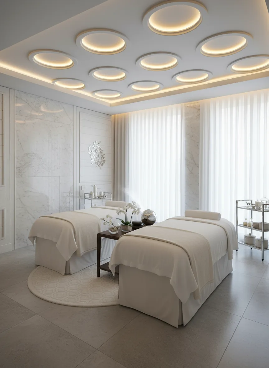 Firefly Gemini Flash Luxury Spa Treatment Room White Massage Beds Soft Ceiling Lights Calm Atmosphere 189713