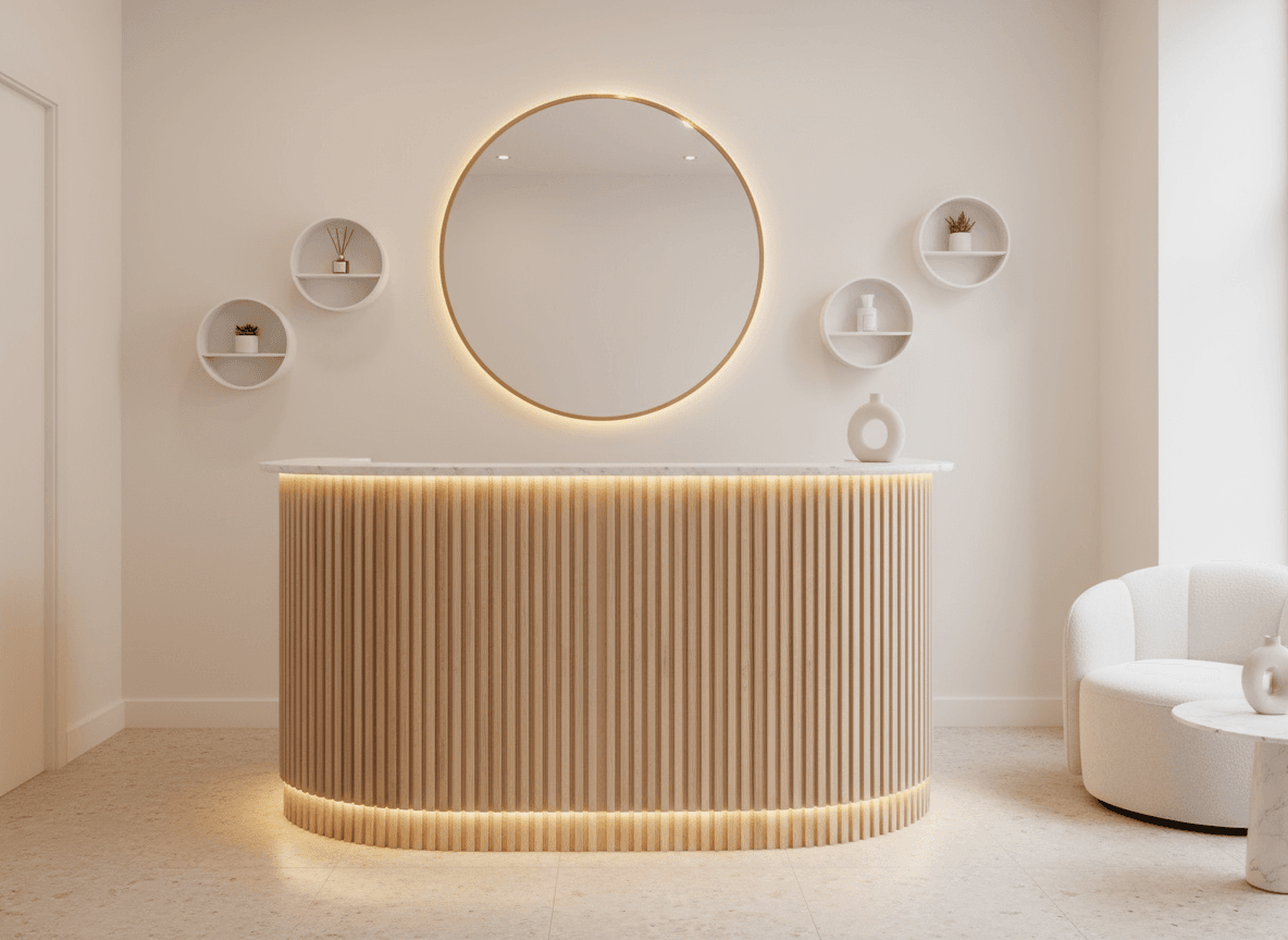 Firefly Gemini Flash Mini Curved Spa Reception For 18 20m Vertical Wooden Slats On Front Warm Under Cou 286159
