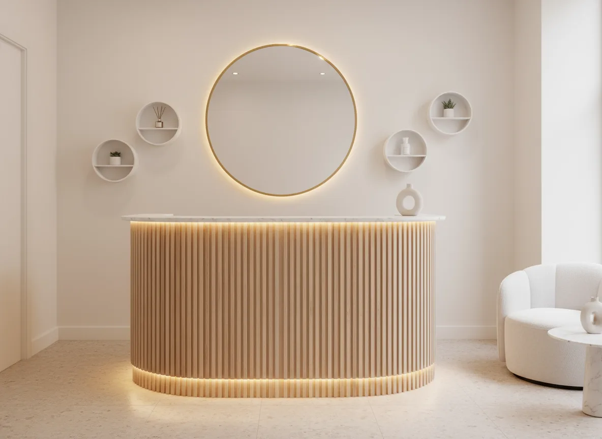 Firefly Gemini Flash Mini Curved Spa Reception For 18 20m Vertical Wooden Slats On Front Warm Under Cou 286159