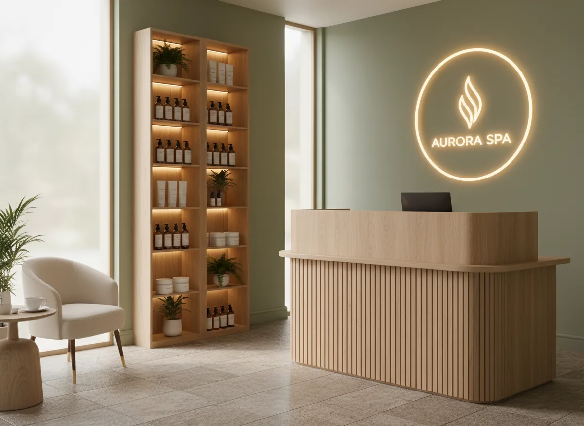 Firefly Gemini Flash Mini Spa Room With A Wooden Cashier Counter Cosmetic Display Shelf And Illuminated 286159