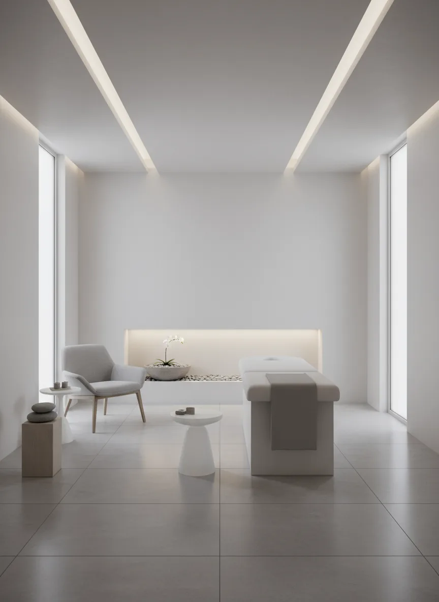 Firefly Gemini Flash Minimalist Spa Design In White And Gray Tones Simple Furniture Hidden Ceiling Light 349580