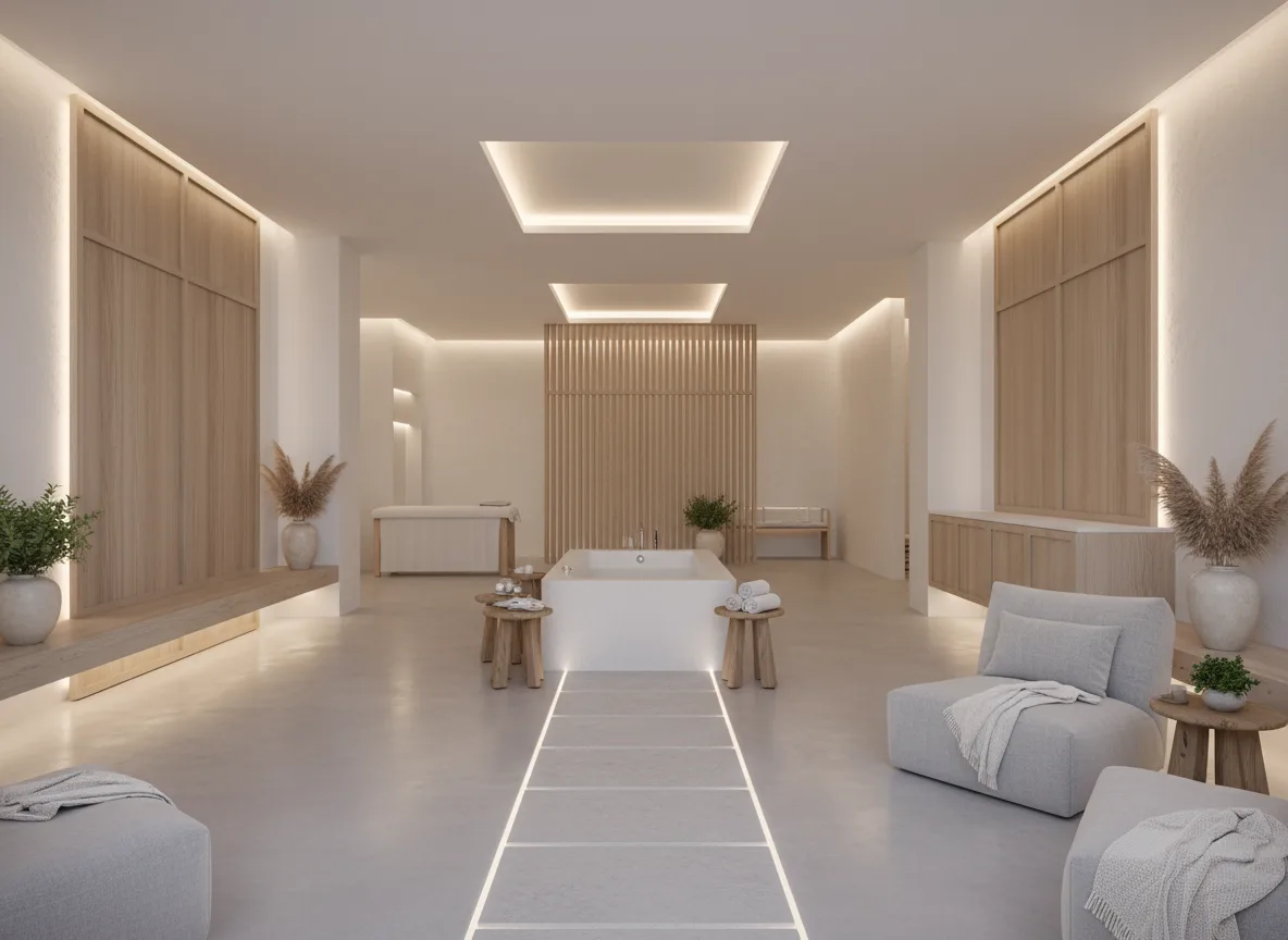 Firefly Gemini Flash Minimalist Spa In White And Gray Tones Warm Lighting Wooden Details Spacious And E 349580 1