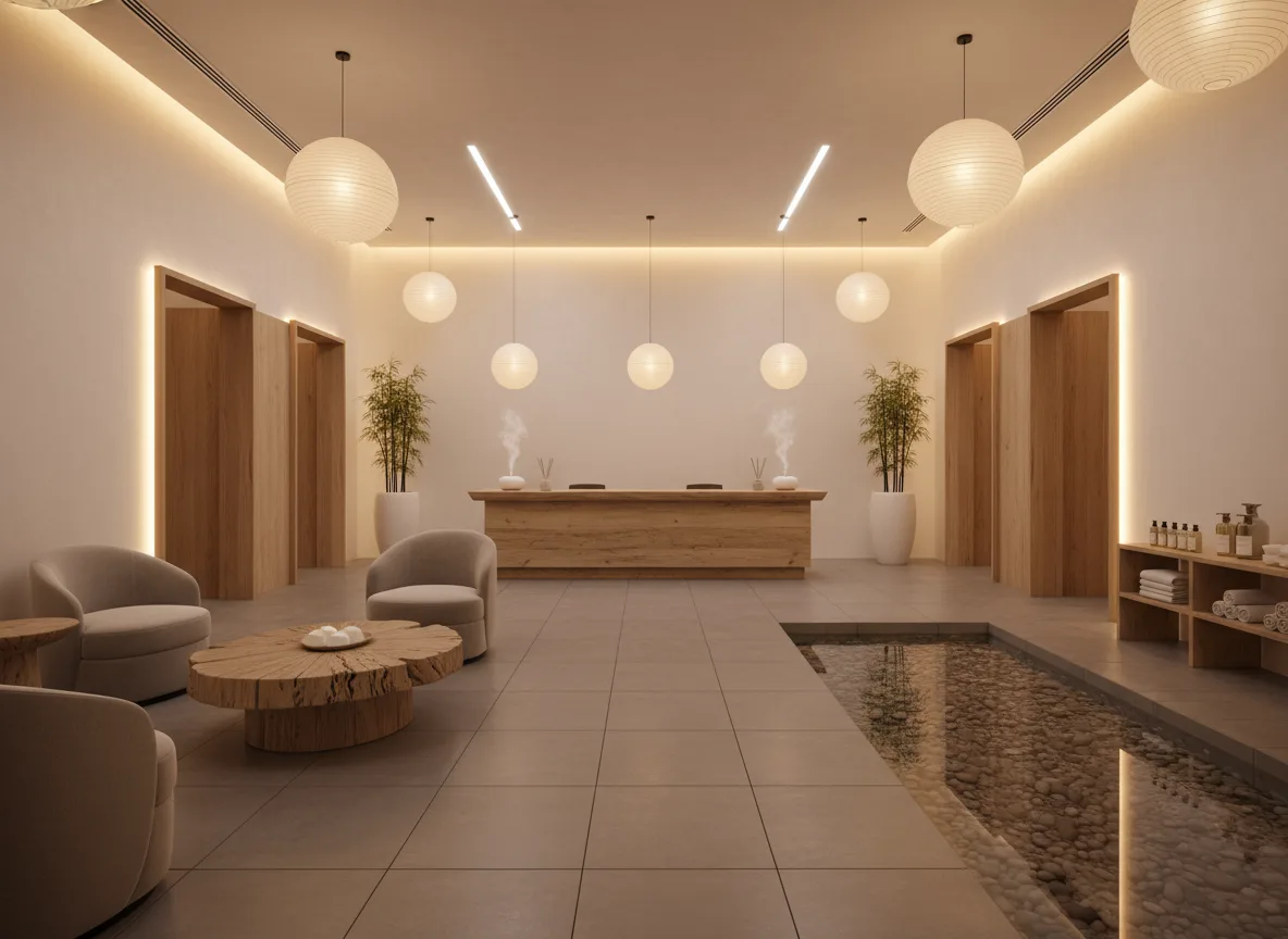 Firefly Gemini Flash Minimalist Spa In White And Gray Tones Warm Lighting Wooden Details Spacious And E 349580 2