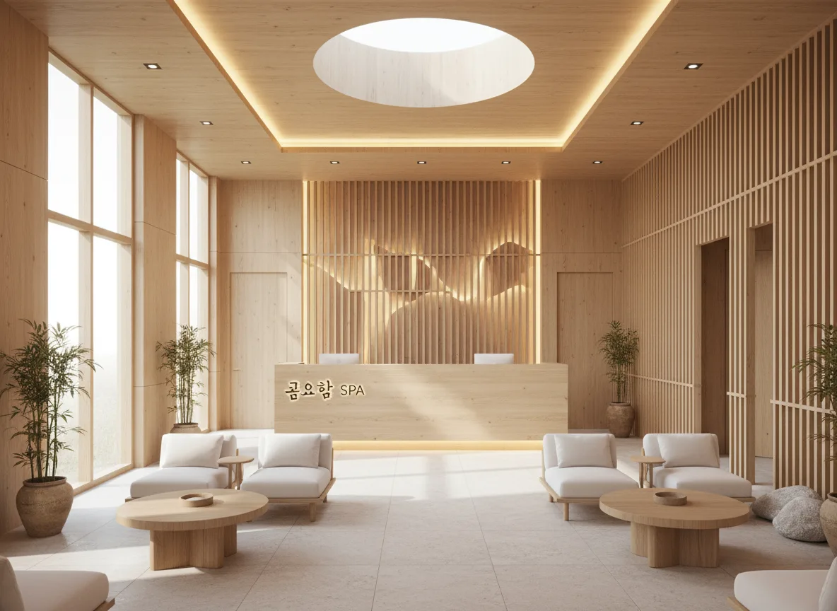 Firefly Gemini Flash Modern Korean Style Spa Reception Design With Natural Light Light Wood Materials Pu 349580