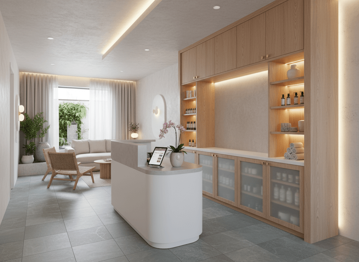 Firefly Gemini Flash Modern Mini Spa Space In A Townhouse Featuring A Small Reception Counter And Light W 286159 Firefly Gemini Flash Modern Mini Spa Space In A Townhouse Featuring A Small Reception Counter And Light W 286159