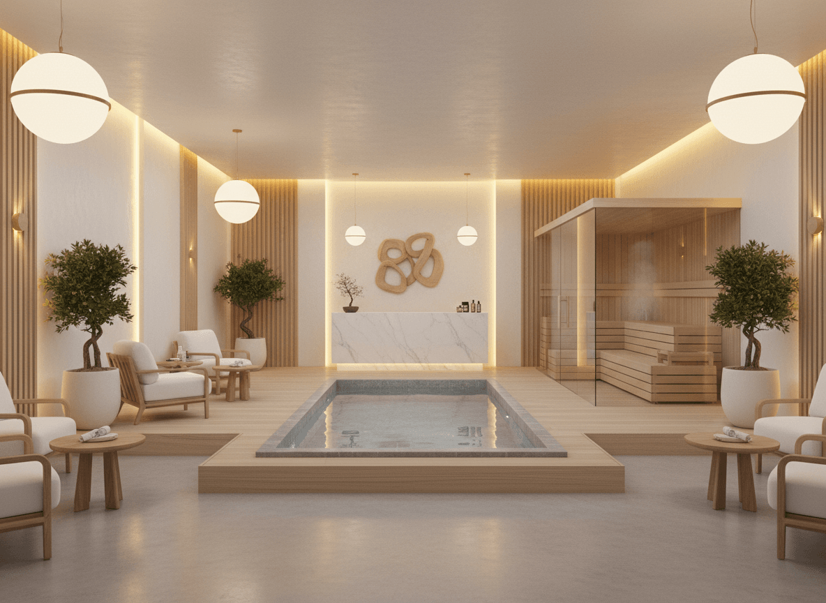 Firefly Gemini Flash Modern Scandinavian Style Spa Interior White And Natural Wood Tones Warm Yellow Lig 231272