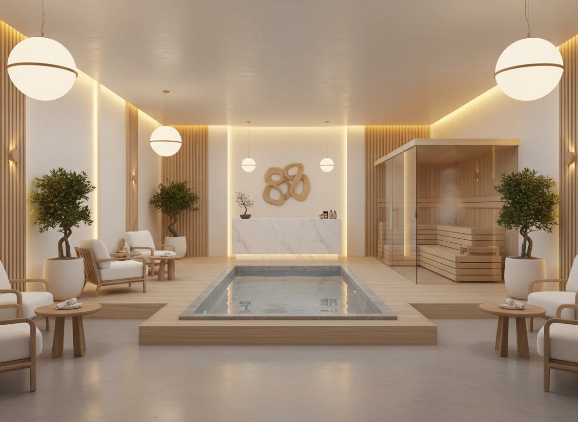 Firefly Gemini Flash Modern Scandinavian Style Spa Interior White And Natural Wood Tones Warm Yellow Lig 231272