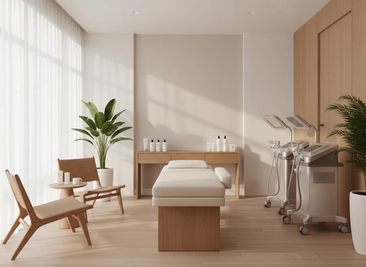 Firefly Gemini Flash Modern Skincare Area In White Beige Tones With Oak Furniture Premium Aesthetic Equip 349580