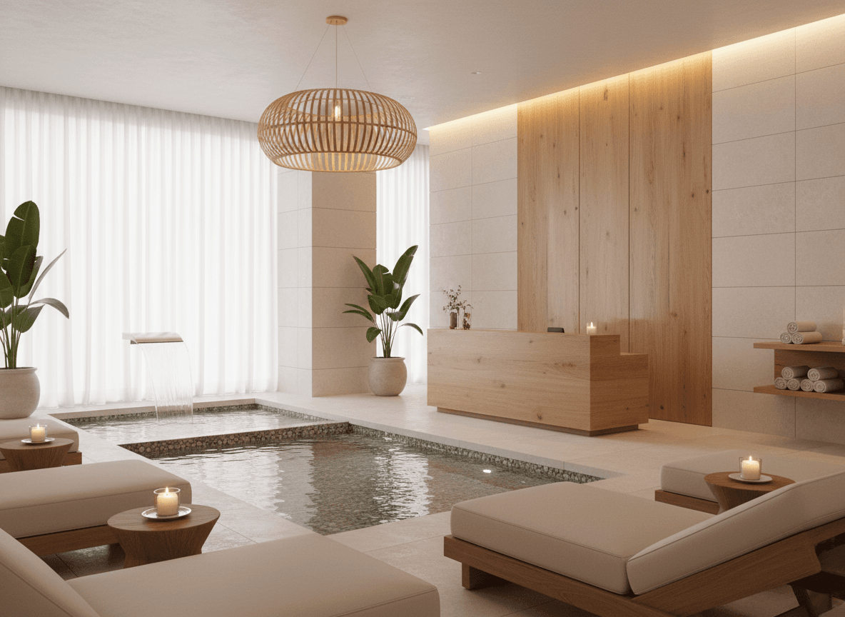 Firefly Gemini Flash Modern Spa Design In White Beige Tones Bright Lighting Natural Wood Furniture Soft 816936