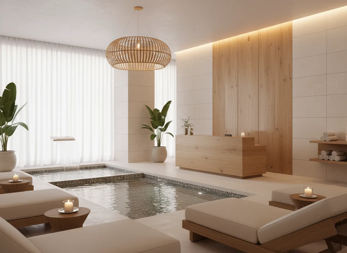 Firefly Gemini Flash Modern Spa Design In White Beige Tones Bright Lighting Natural Wood Furniture Soft 816936