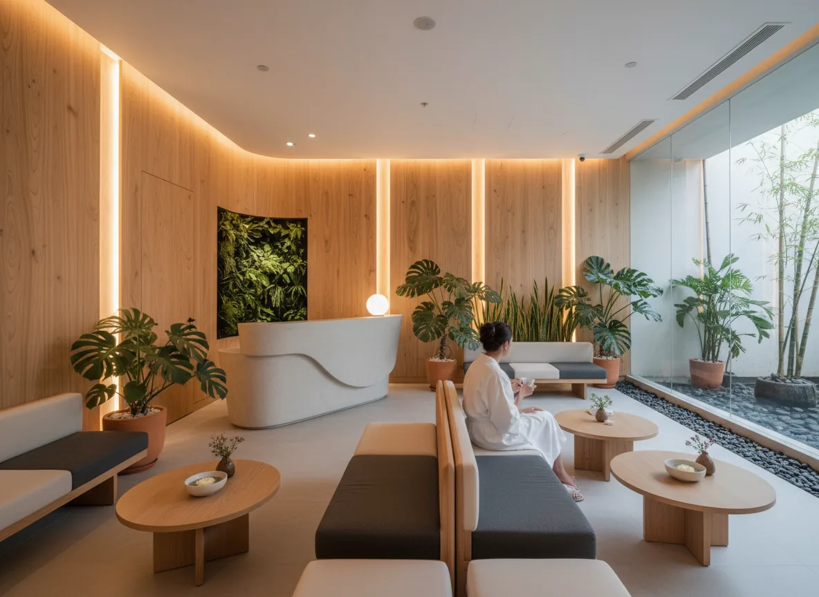 Firefly Gemini Flash Modern Spa Interior In Ho Chi Minh City Featuring Waiting Area Natural Wooden Walls 349580