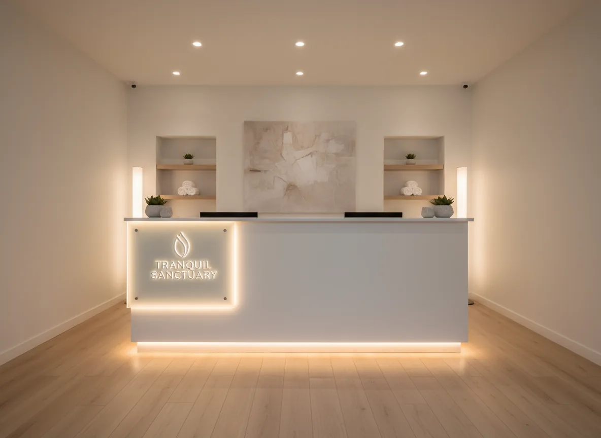 Firefly Gemini Flash Modern Spa Reception Desk White Beige Palette Moisture Resistant Mdf Countertop Me 286159