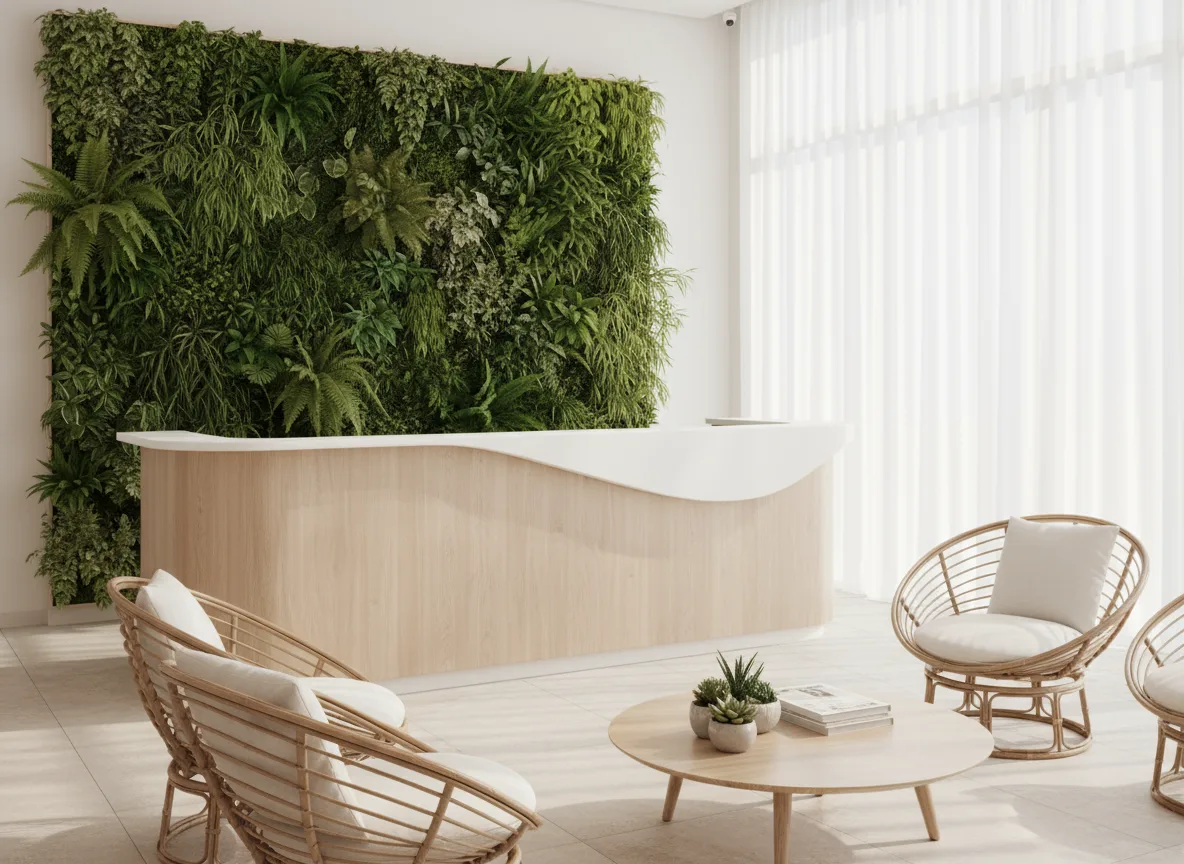 Firefly Gemini Flash Modern Spa Reception Desk White Beige Palette Organic Spa Reception Light Natural 286159