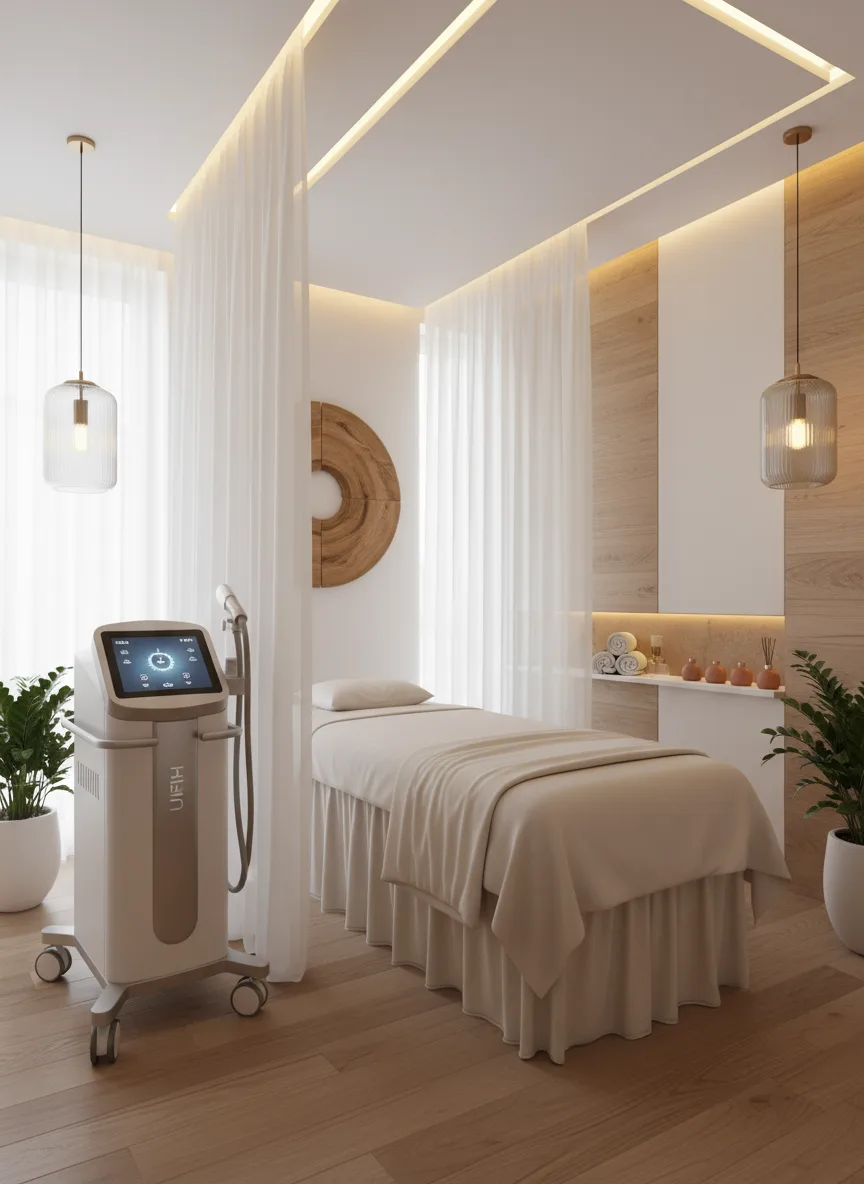 Firefly Gemini Flash Modern Spa Treatment Room White Beige Palette Hifu Machine Massage Bed Golden War 189713