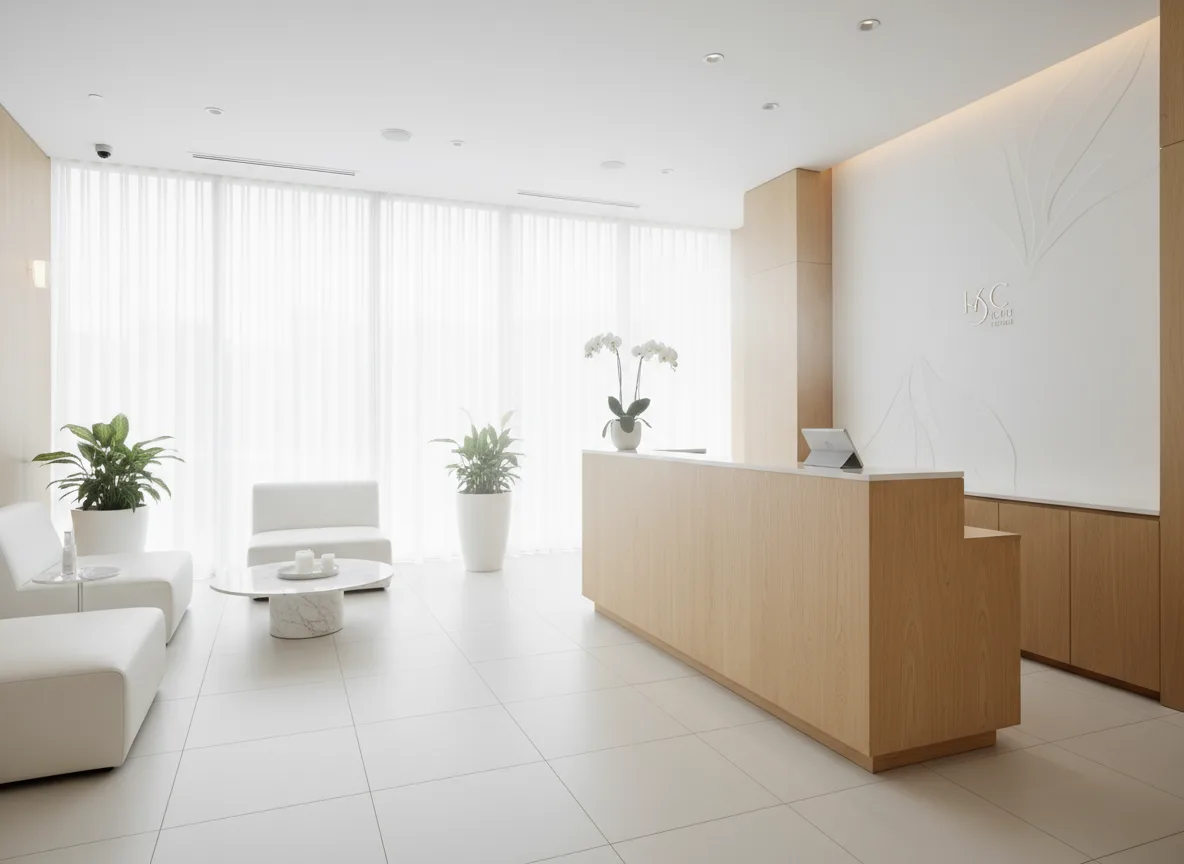 Firefly Gemini Flash Modern White Tone Spa Interior Design With Wooden Reception Counter Natural Lightin 231272