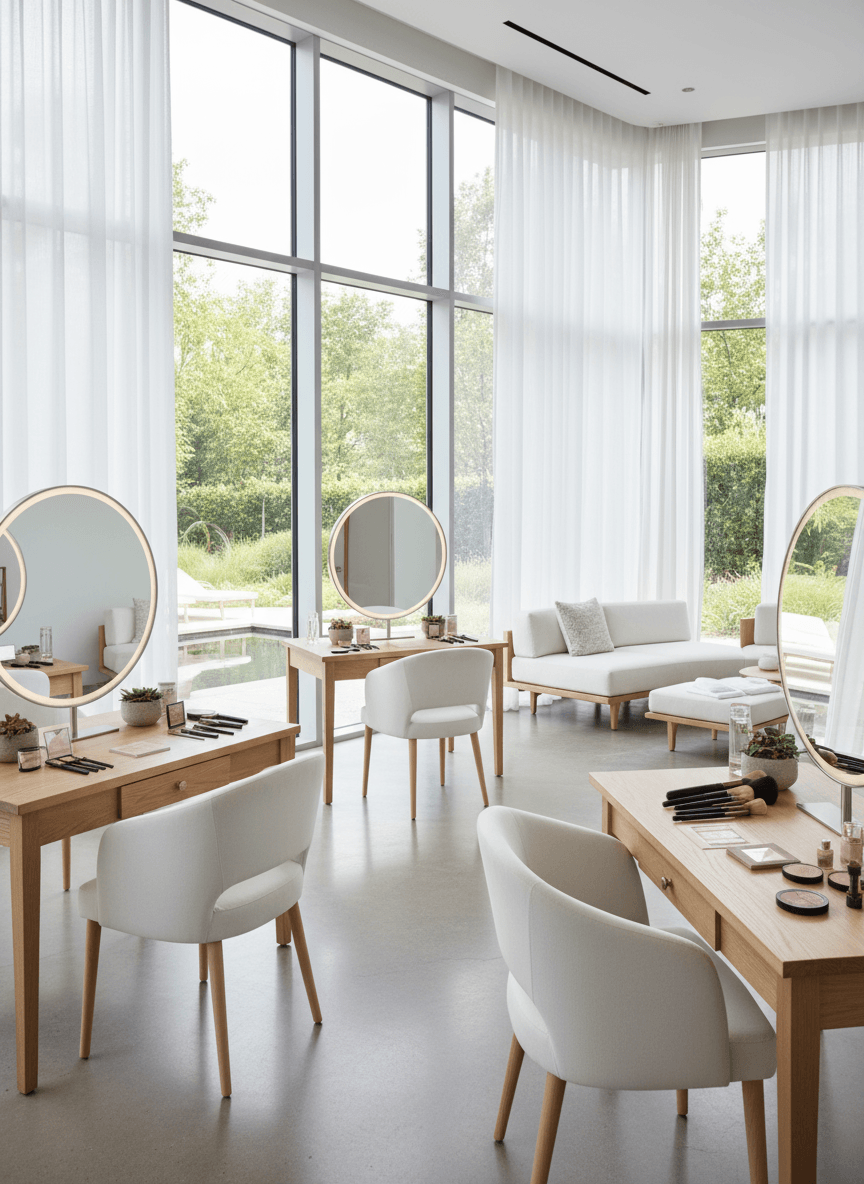 Firefly Gemini Flash Open Space Spa Makeup Design Natural Daylight Large Mirror White Chairs Light Woo 349580